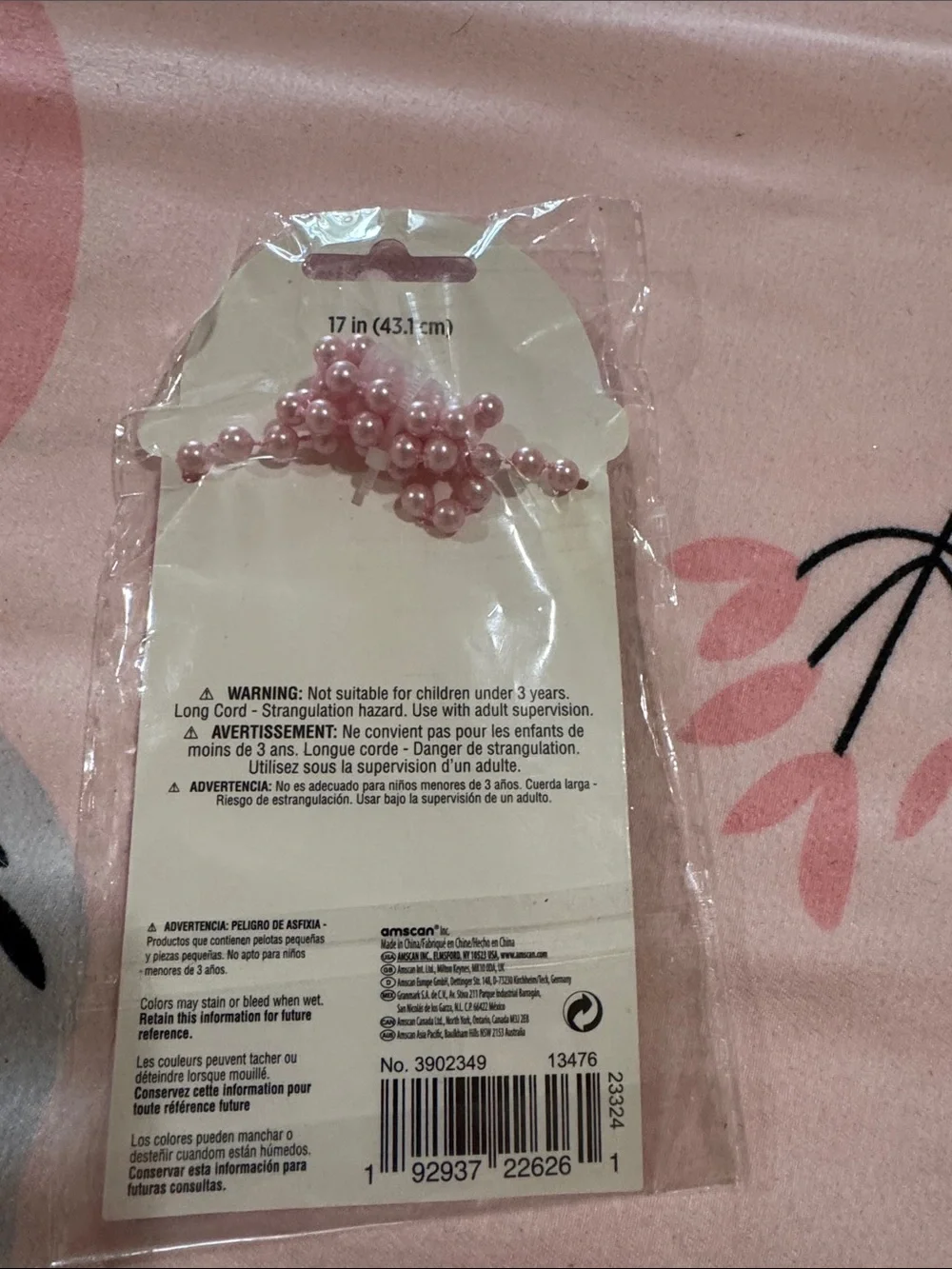 Amscan Pink Pearl Beaded Unicorn Necklace with Glitter Pendant